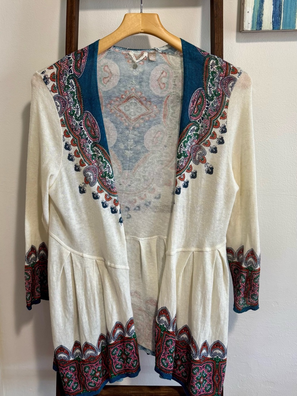 Anthropologie Knitted & Knotted cream cardigan sweater.